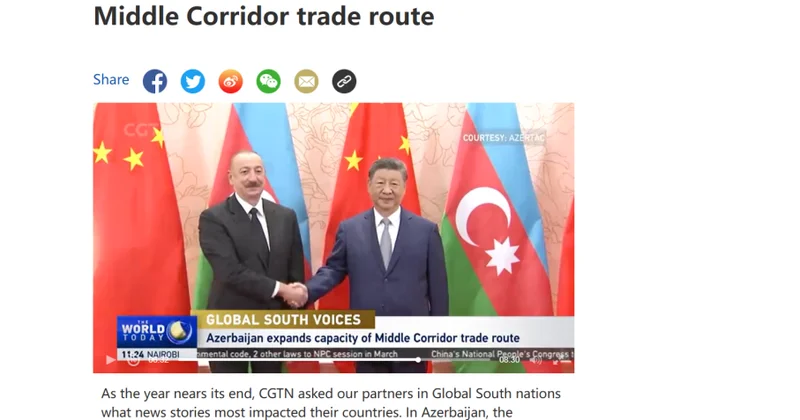 CGTN kanalı AZƏRTAC ın Orta Dəhliz haqqında süjetini yayımlayıb