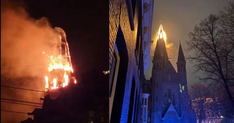 Kilsənin 150 illik binası yanaraq məhv oldu FOTO