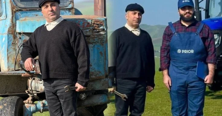 Traktor qarşısına keçib şəkillər çəkdirdi