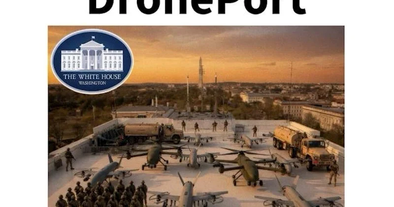 Tramp bal zalının damında tikiləcək dron portunu təqdim etdi