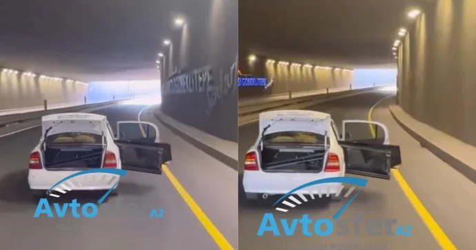 Sürücü maşının qapılarını açıq qoyub idarə etdi, təhlükə yaratdı VİDEO