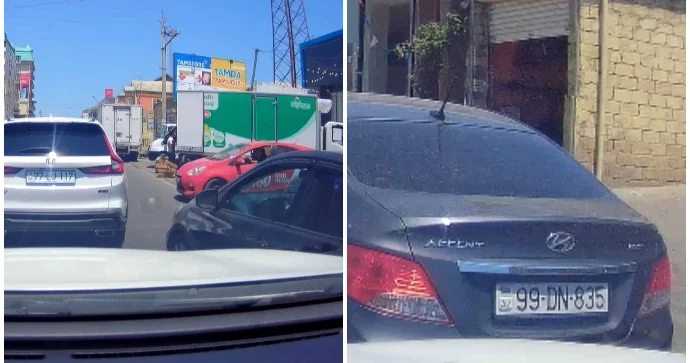 Masazırda yol boyu maşını sıxışdıraraq dirəşən sürücü 99 DN 835 VİDEO