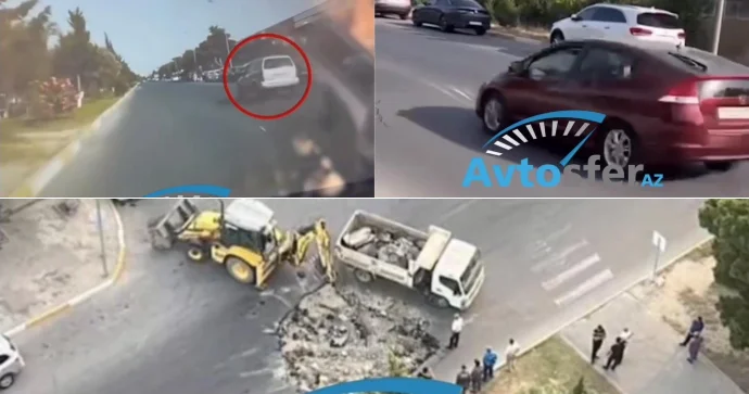 Bakı küçəsində yol çökdü, qurumlar hərəkət keçdi VİDEO