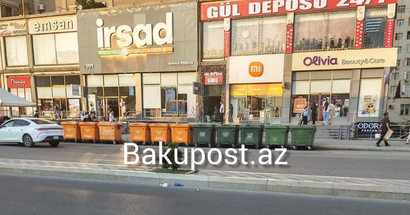 Bakıda sürücülərin yolunu zibil qutuları ilə kəsdilər FOTO