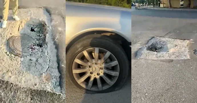 Binəqədidə yoldakı təhlükəli çuxur sürücünü maddi ziyana saldı VİDEO