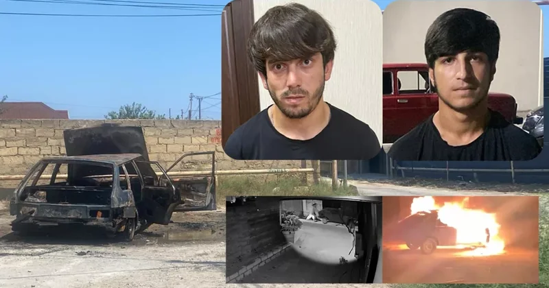 В Баку горе угонщики сожгли автомобиль видео