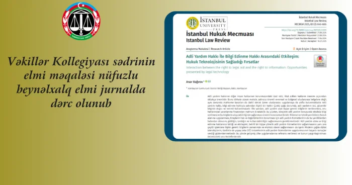 Vəkillər Kollegiyası sədrinin elmi məqaləsi beynəlxalq elmi jurnalda dərc olunub