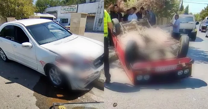 Şirvanda qəza: “Mercedes”lə toqquşan “VAZ” aşdı VİDEO