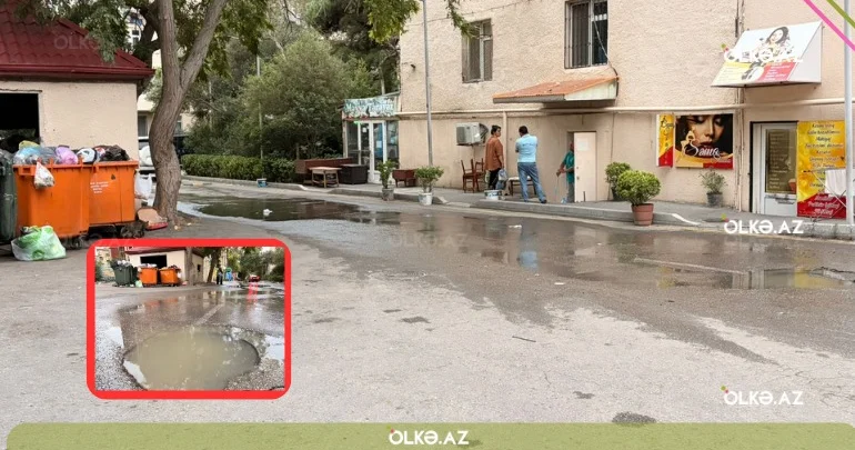 Bakıda kanalizasiya xətti partladı, küçəni çirkab su basdı VİDEO