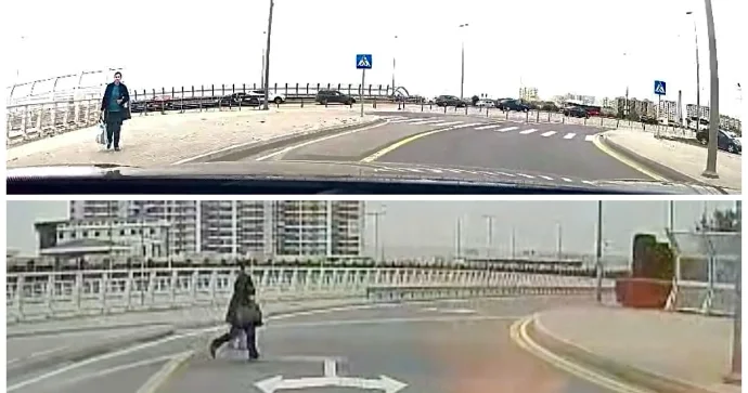 Keçidin yanından qaçaraq yolu keçən qadın piyadaya təlimçi iradını bildirdi VİDEO