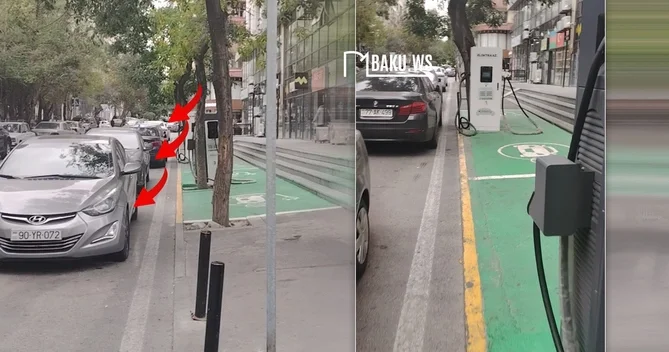 Bakıda bu küçədə sürücülər TƏNGƏ GƏLİB Avtomobillərini şarj edə bilmirlər