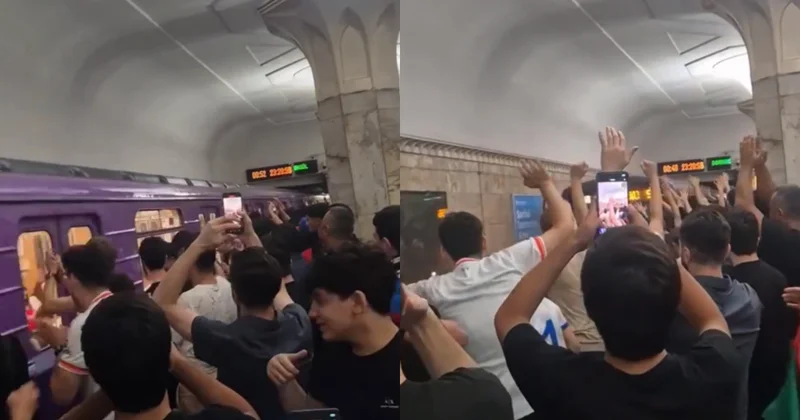 Stadiondan metroya daşan sevinc... Video