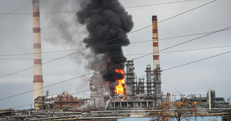Горит российский нефтезавод видео