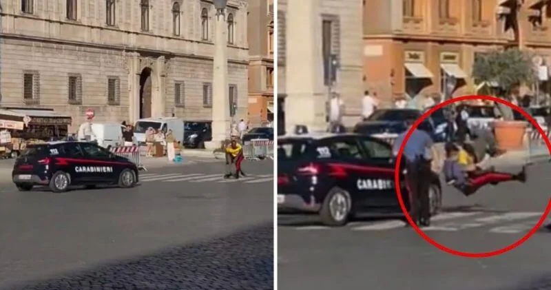Курьез во время задержания преступника в Риме ВИДЕО