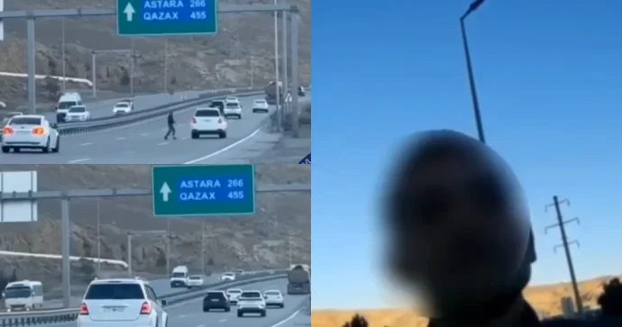 Yüksək sürətli yolda müəyyən edilməyən yerdən yolu keçmək piyada üçün ölümcül riskdir VİDEO