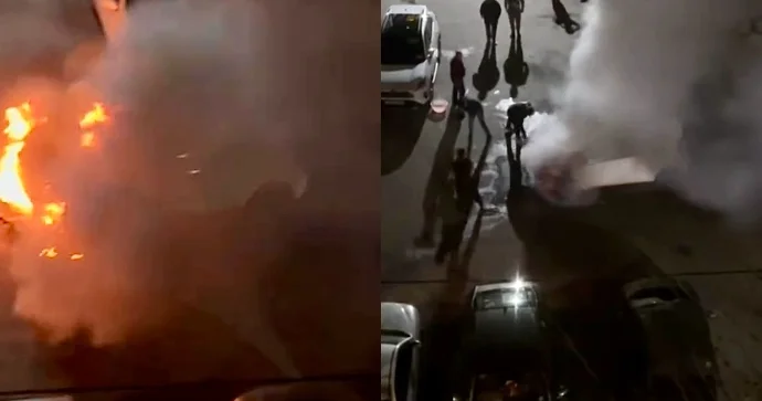 Sumqayıtda park edilmiş “Toyota” qəfil alışdı Sakinlər alovu söndürdü VİDEO