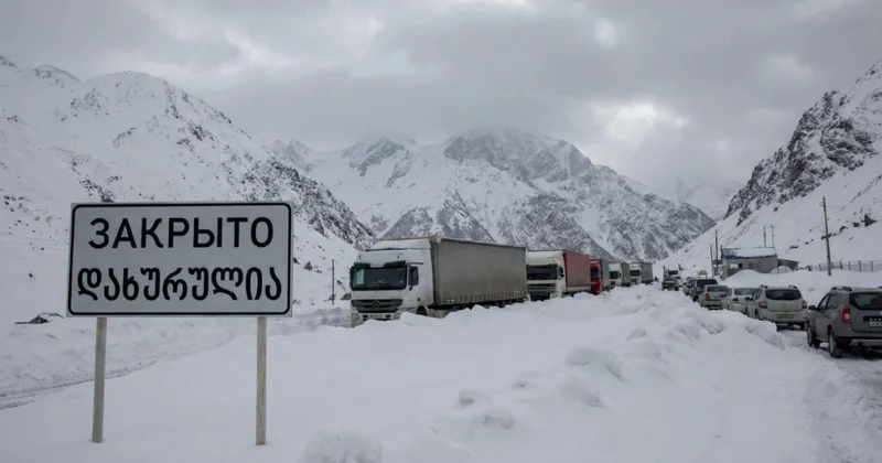 Rusiya Gürcüstan sərhədində qar tıxacları: yüzlərlə avtomobil qalıb