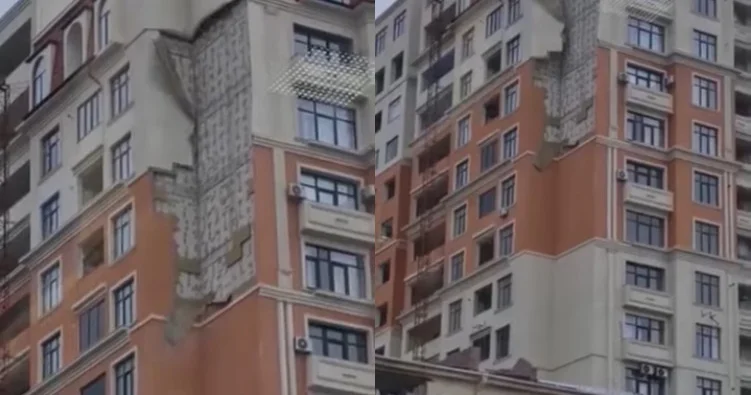 В Баку ветер сорвал облицовку новостройки Minval Politika