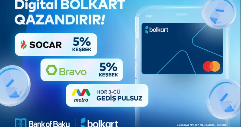 Bank of Baku nun Mastercard Digital Bolkart kartı qazandırır 5% keşbek və pulsuz gedişlər!