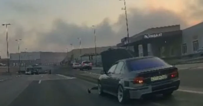 Başı maşına qarışan sürücü ayağını zolağa çıxarıb təhlükə yaratdı VİDEO