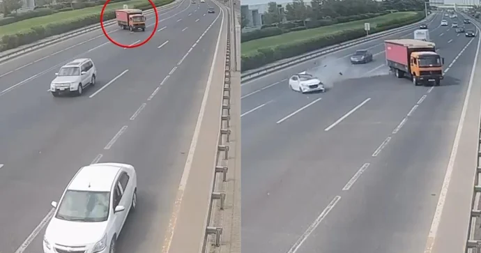 Areoport yolunda zolaq dəyişən sürücü ağır qəzaya səbəb oldu ANBAAN VİDEO