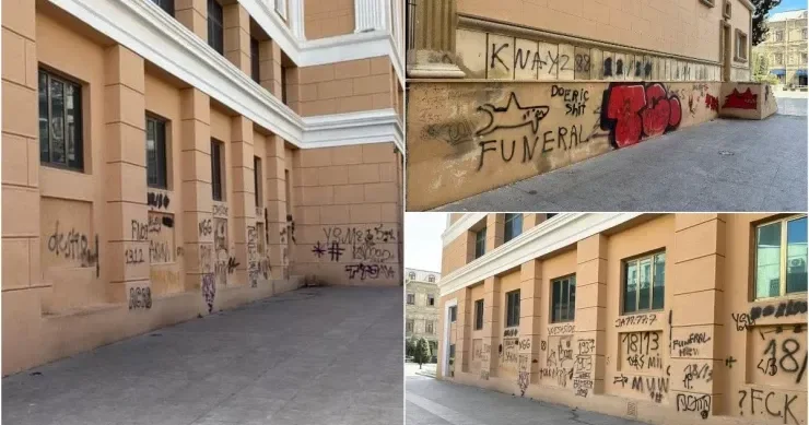 Nizami Kino Mərkəzinin binasını yazanları polis axtarır FOTOLENT