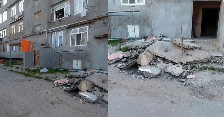 Обрушение козырька здания в бакинском поселке: жители девятиэтажки оказались на волоске от трагедии