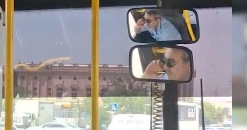Marşrut sürücüsü sükan arxasında siqaret çəkdi Mübahisə düşdü (VİDEO)