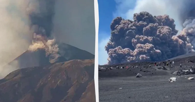 Sitsiliyada Etna vulkanı püskürdü turistlər canlarını qurtarmağa çalışır (VİDEO)