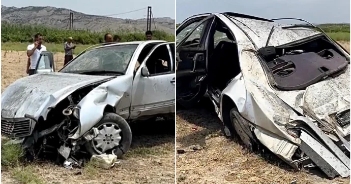 Sürətlə dərəyə düşən “Mercedes” əzik əzik oldu; sürücünün vəziyyəti ağırdı VİDEO
