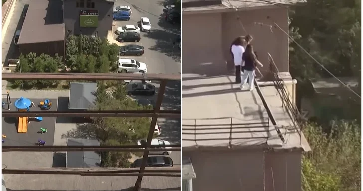 Шокирующее видео: в Баку девушки устроили опасное развлечение на крыше