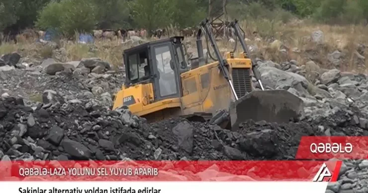 Qəbələ Laza yolunu sel apardı VİDEO