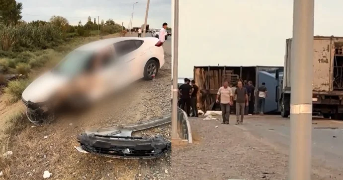 Sabirabadda qəza: “Hyundai” ilə toqquşan yük maşını aşdı VİDEO