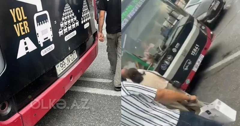 Bakıda sürücü küsdü Avtobusu sürməkdən imtina etdi VİDEO