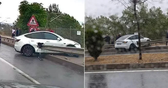 Qəzaya düşən maşının ortasına dəmir məhəccər girdi, sürücü sağ çıxdı FOTO