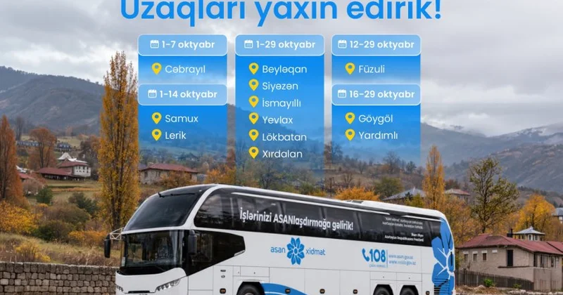 Oktyabrda Səyyar ASAN xidmətin fəaliyyət göstərəcəyi ünvanlar bəlli oldu