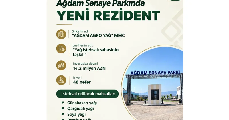 Ağdam Sənaye Parkında yağ istehsalı müəssisəsi yaradılır