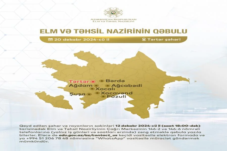 525ci qəzet Elm və təhsil naziri Tərtərdə vətəndaşları qəbul edəcək