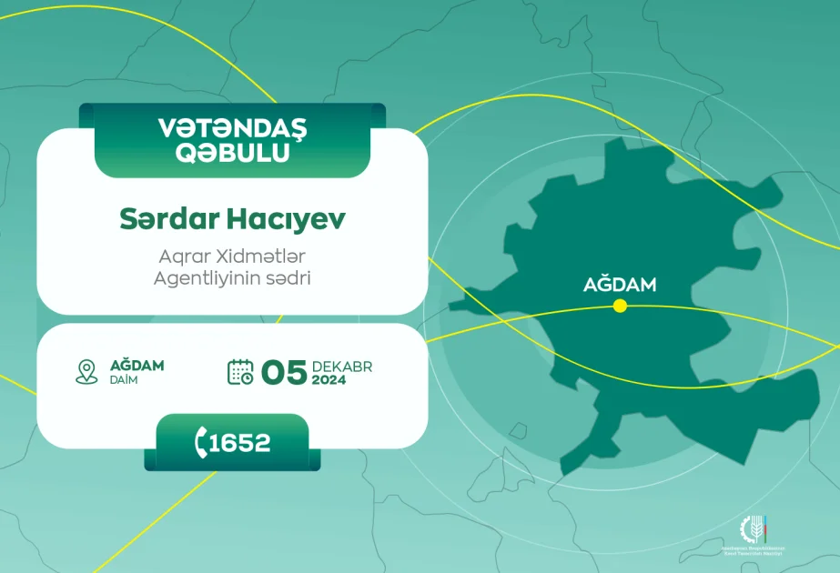 Aqrar Xidmətlər Agentliyinin sədri Sərdar Hacıyev Ağdamda vətəndaşlarla görüşəcək AZƏRTAC