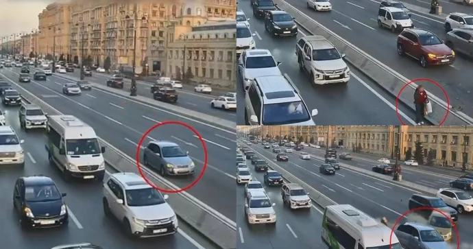 Prospektdə sərnişin düşürən sürücü qəzaya səbəb oldu REAL VİDEO