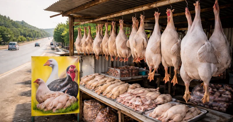Yol kənarında hinduşka adı ilə şişirdilmiş toyuq satılır FOTO