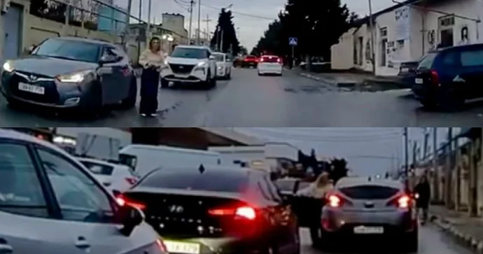 Maşını yolda iki dəfə saxlayan qadın sürücü yolu iflic etdi VİDEO