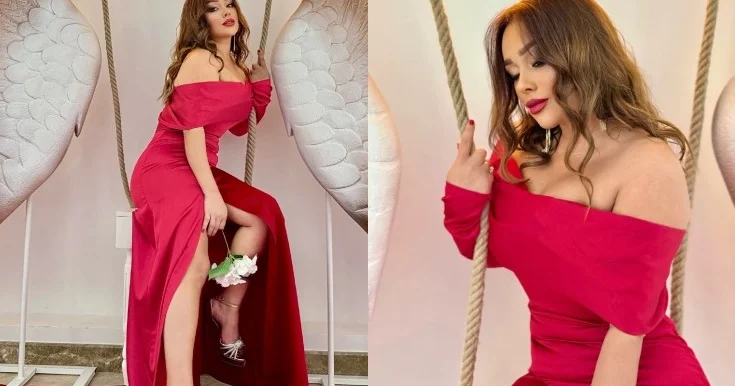Xairənin sinə dekolteli və uzun yarıqlı geyimi Fotolar