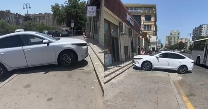 Sürücü “BYD” ni səkidə park edib dayanacaqdakı avtobuslara da meneə yaratdı VİDEO