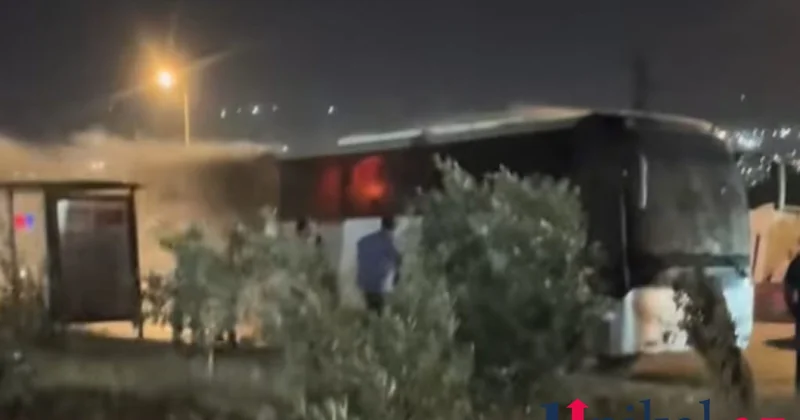 Bakıda avtobus yandı VİDEO