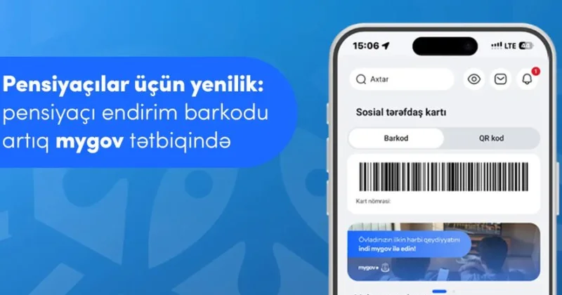 Pensiyaçılar üçün endirim barkodu artıq “mygov” mobil tətbiqindədir