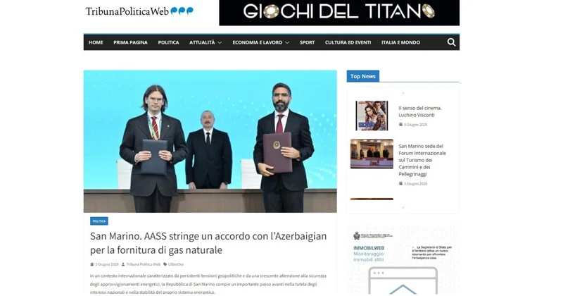 San Marino mətbuatı Azərbaycandan birbaşa qaz tədarükünün əhəmiyyətini vurğulayıb