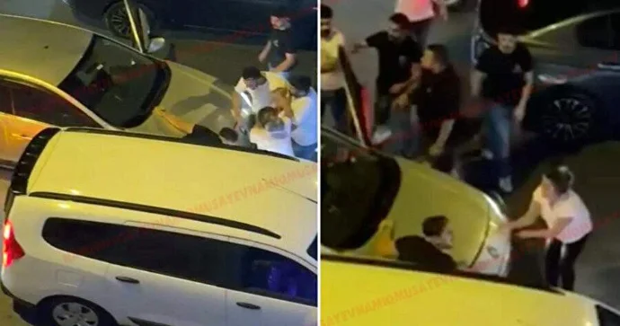 Söyüş üstündə dava; iki maşının arasında qalan sürücünü döydülər VİDEO