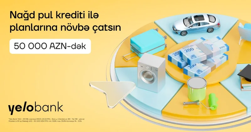 Yelo Bank dan 50 000 AZN dək krediti sərfəli və sürətli əldə et