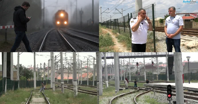 Bəzi vətəndaşlar dəmiryol relslərini telefonla oynayaraq keçir Mühafizə rəisi VİDEO